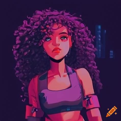 90s Anime Style Girl With Black Curly Hair In Futuristic Clothes On Craiyon