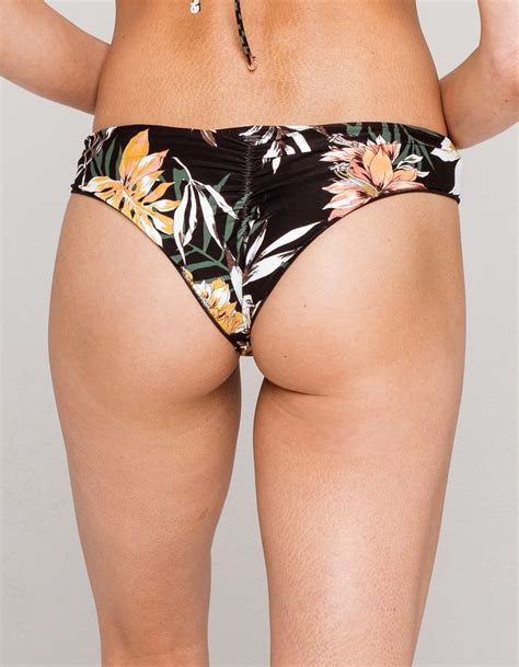 Rip Curl Playa Blanca Ruched Cheeky Bikini Bottoms Black Combo