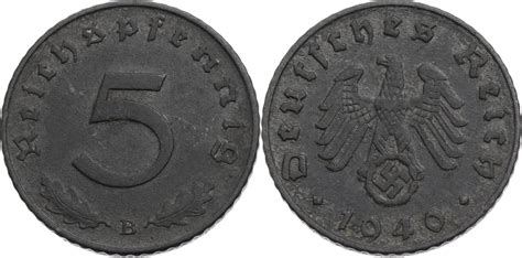 Drittes Reich 5 Reichspfennig 1940 B Kursmünze 1940 1944 ss MA Shops