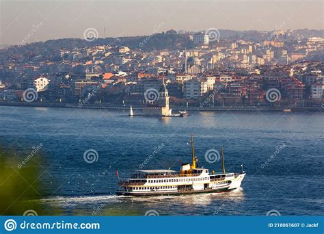 Maidens Tower After Beautiful Sunset Day To Night Timelapse In Istanbul