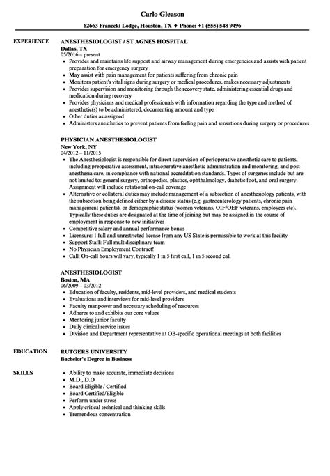 Anesthesiologist Resume Samples Velvet Jobs