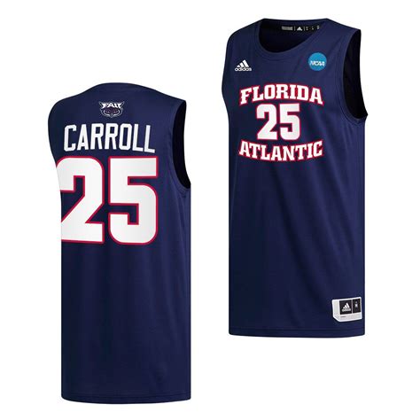 Tre Carroll FAU Owls #25 Navy 2023 NCAA March Madness Jersey Mens ...