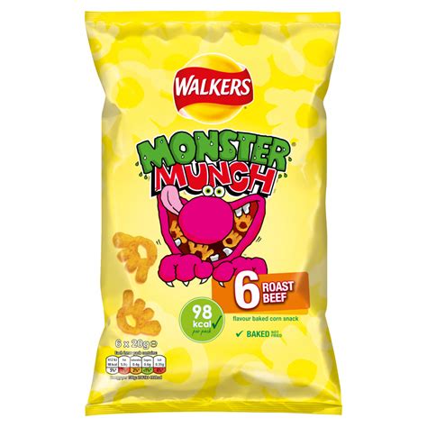 Walkers Monster Munch Roast Beef Multipack Snacks Crisps 6x20g