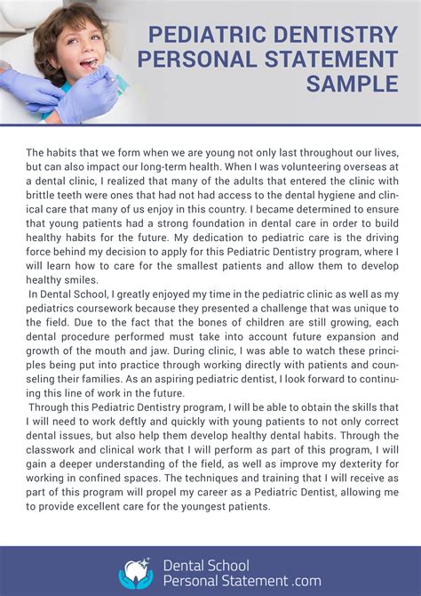 With This Pediatric Dentistry Personal Statement Sample Your Writing