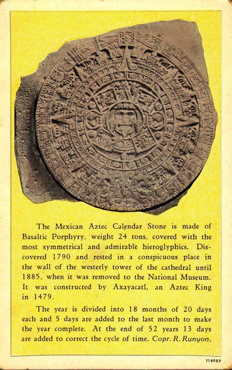 The Aztec Calendar Stone Stone Of The Sun Or Stone Of The Five Eras