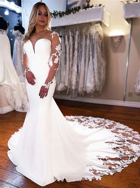 Sheer Back Stretch Crepe Trumpet Wedding Dress With Cutaway Chapel