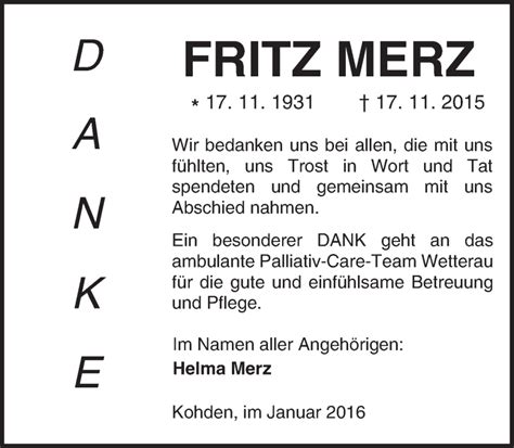 Traueranzeigen Von Fritz Merz Vrm Trauer De