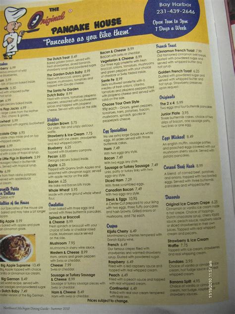 Original Pancake House Menu, Menu for Original Pancake House, Petoskey ...