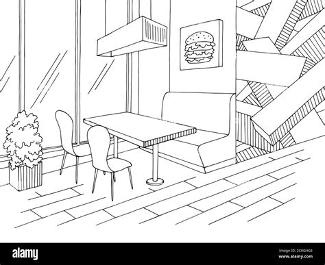 Cafe Interior Graphic Black White Sketch Illustration Vector Stock