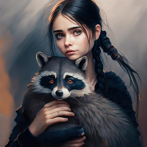 Premium Photo A Girl Holding A Raccoon In Her Arms