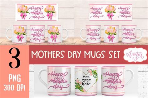 Happy Mothers Day Mug Wraps Set For Sublimation