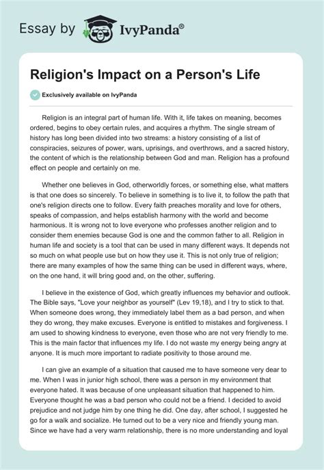 Religion S Impact On A Person S Life 869 Words Essay Example