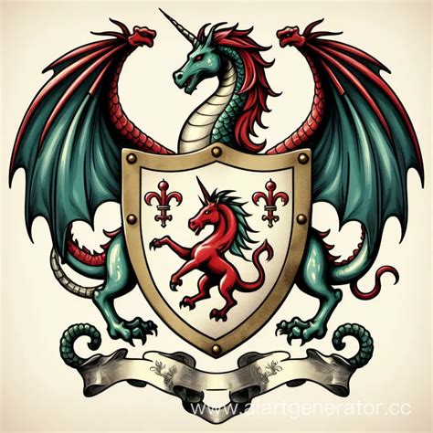 Majestic Dragon and Unicorn Coat of Arms Art | AI Art Generator