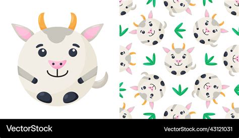 Cute Cartoon Round Animal Goat Face Zoo Royalty Free Vector