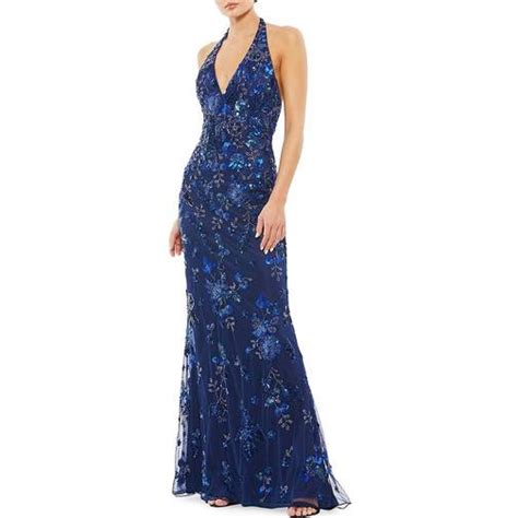 Mac Duggal Floral Beaded Column Gown Midnight Compare Prices