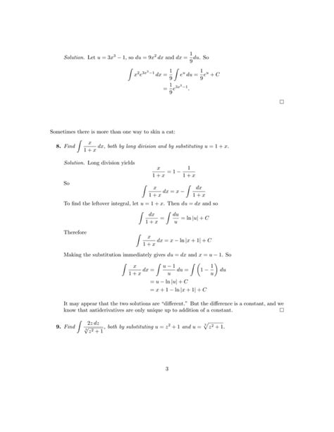 Lesson 28 Integration By Substitution Worksheet Solutions Pdf