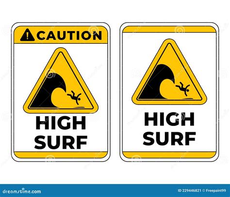 Caution High Surf Sign In Vector Beach Safety Sign To Guide Visitor