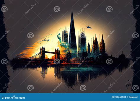 Colourful Futuristic London Skyline Generative AI Illustration Stock ...