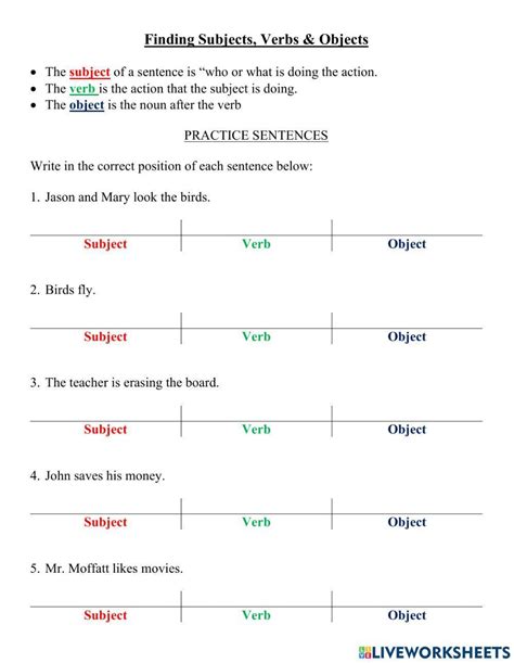 Identifying Subjects And Verbs English Esl Worksheets Pdf And Doc Worksheets Library