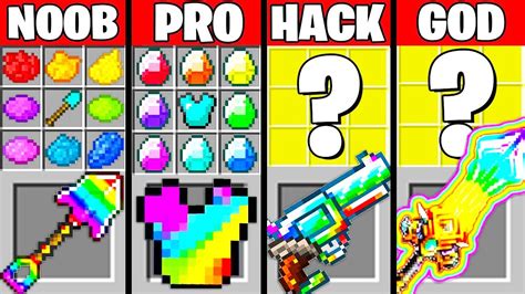 Minecraft Battle Rainbow Items Mod Crafting Challenge Noob Vs Pro Vs