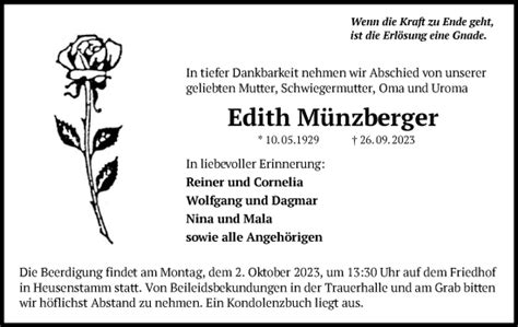 Traueranzeigen von Edith Münzberger trauer op online de