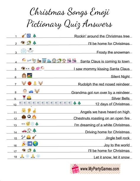 Christmas Songs Printable Emoji Quiz With Answers Christmas