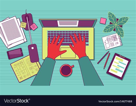 Copywriter Desk Top View Royalty Free Vector Image