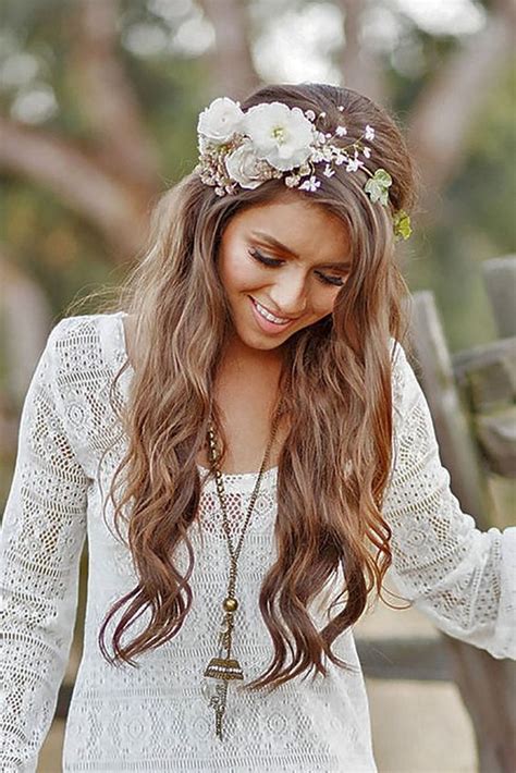 Boho Wedding Hairstyle With Flower Crown Emmalovesweddings