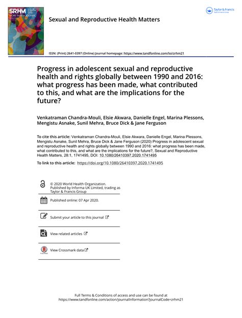 Pdf Progress In Adolescent Sexual And Reproductive Health And Rights