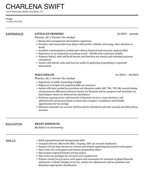 Income Tax Analyst Resume Samples Velvet Jobs