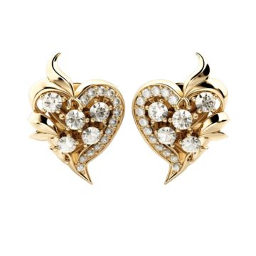 Heart Earring Birds Golden Hearts And Brilliants Gift For Valentine Day