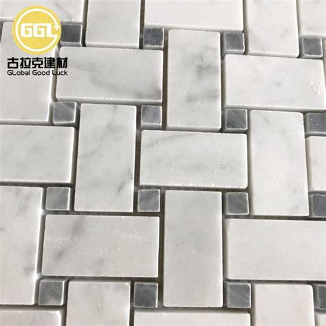 Buy Basket Weave Pattern Carrara White Marble Mosaic Tile Within Grey