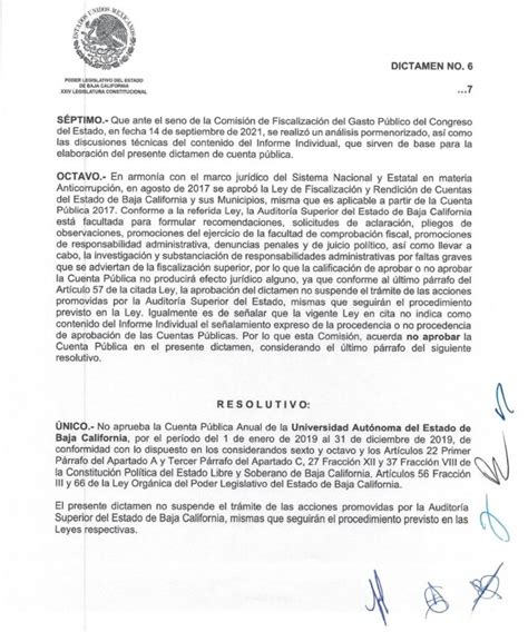 Congreso de Baja California rechaza cuenta pública de UABC del 2019