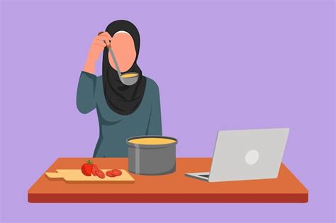 Premium Vector Graphic Flat Design Drawing Arab Housewife Mixing