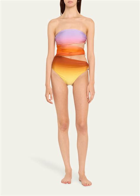 Simkhai Esmeralda Sunset Ombre Strapless One Piece Swimsuit Bergdorf