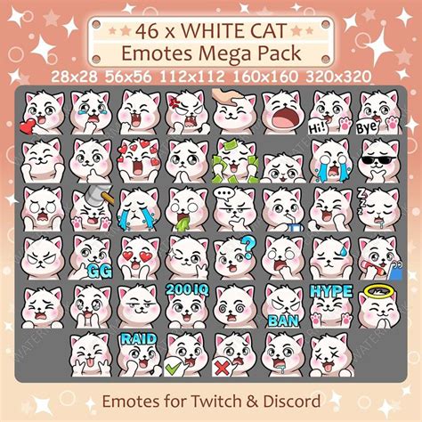 White Cat Emotes X 46 For Twitch Discord Emote White Cat Twitch