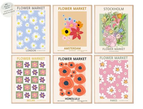 Flower Market Print Set Of 6 Exhibition Poster Flower Market Gallery