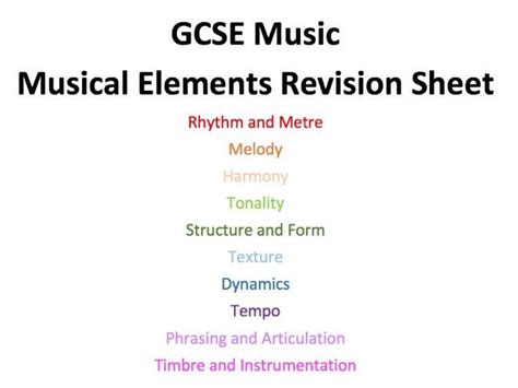 Gcse Music Aqa Revision Musical Elements Sheets Teaching Resources