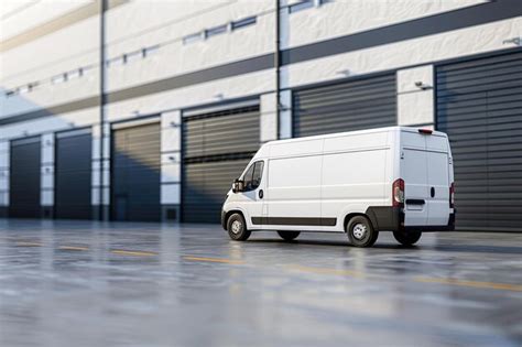 Delivery van near a warehouse at logistic park Modern minivan ready for ...