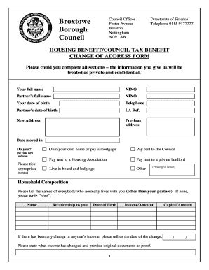 Fillable Online Broxtowe Gov Housing Benefit Council Tax Benefit Change