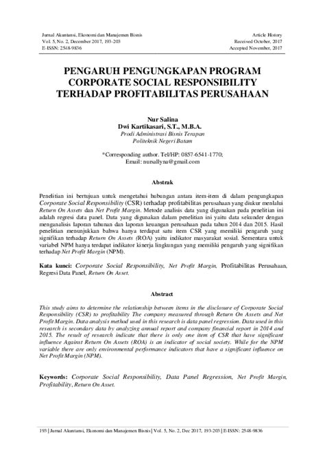 Pdf Pengaruh Pengungkapan Program Corporate Social Responsibility