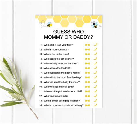 Guess Who Mommy Or Daddy He Said Or She Said Baby Shower Game Etsy