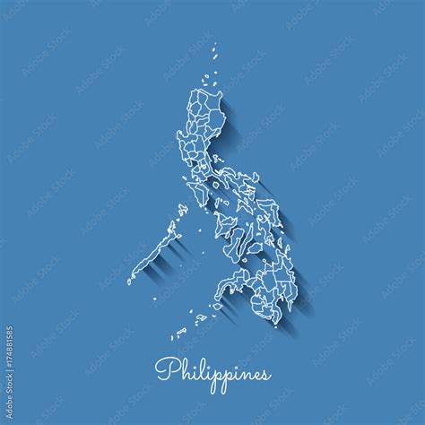 Philippines Region Map Blue With White Outline And Shadow On Blue