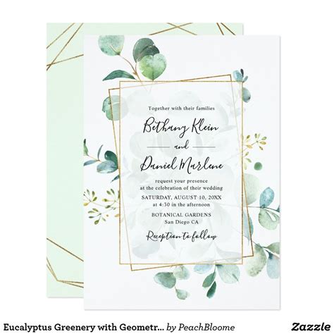 Eucalyptus Greenery With Geometric Frame Wedding Invitation Green Wedding Invitations Bridal