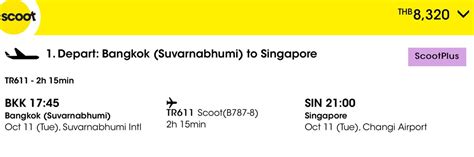 Scoot Plus Bkk Sin One Way Flight On Th Oct Tickets