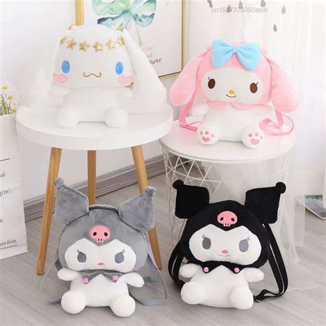 Kawaii Sanrio Cinnamoroll Kuromi Meu Melody Plush Mochila Boneca Bolsa