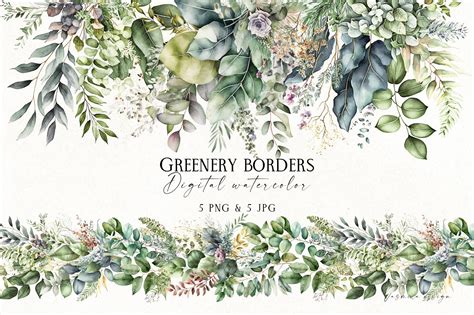 5 Watercolor Greenery Borders Eucalyptus Seamless Border Etsy