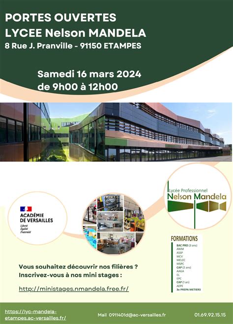 Calendriers des JPO Lycée professionnel Nelson Mandela