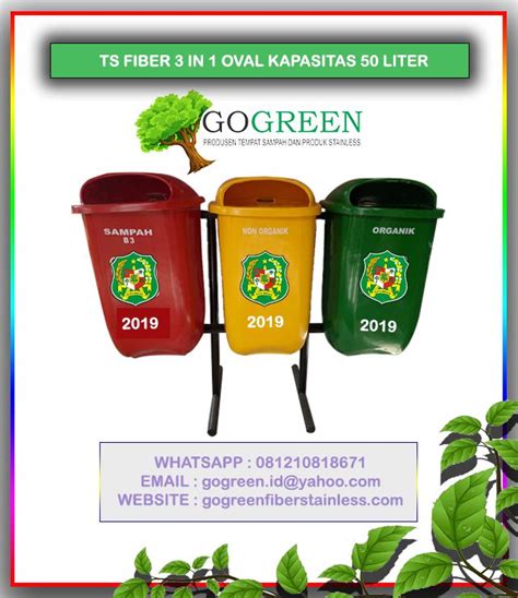 Jual Tempat Sampah Fiber Oval 3 IN 1 Kapasitas 50 Liter Tiang Geser