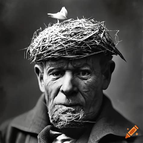 Photograph Of A Man With A Bird S Nest On His Head On Craiyon